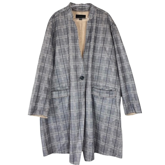 Blank NYC Anthropologie Renegade Faux Suede Plaid Longline Jacket Gray Size 3X - Picture 1 of 8